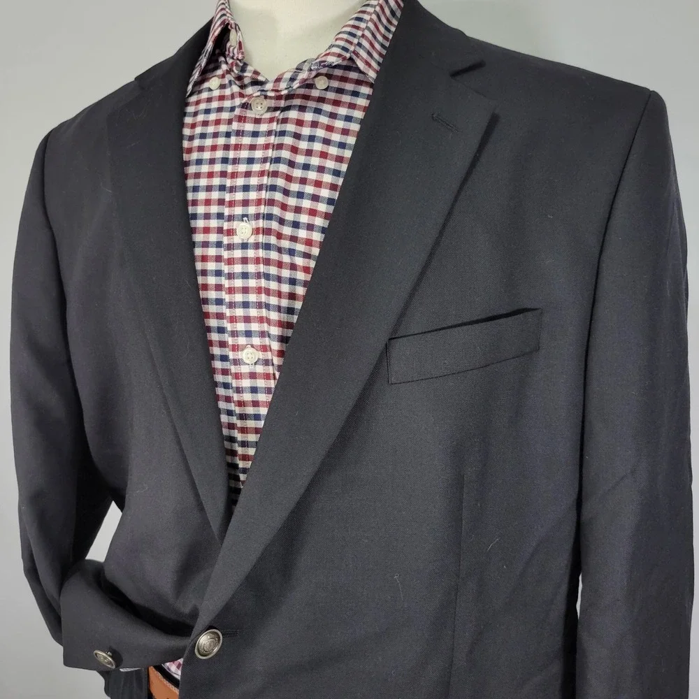 Stafford Men's Sport Coat Blazer Two Button Solid‎ Black Wool Size Classic 48R